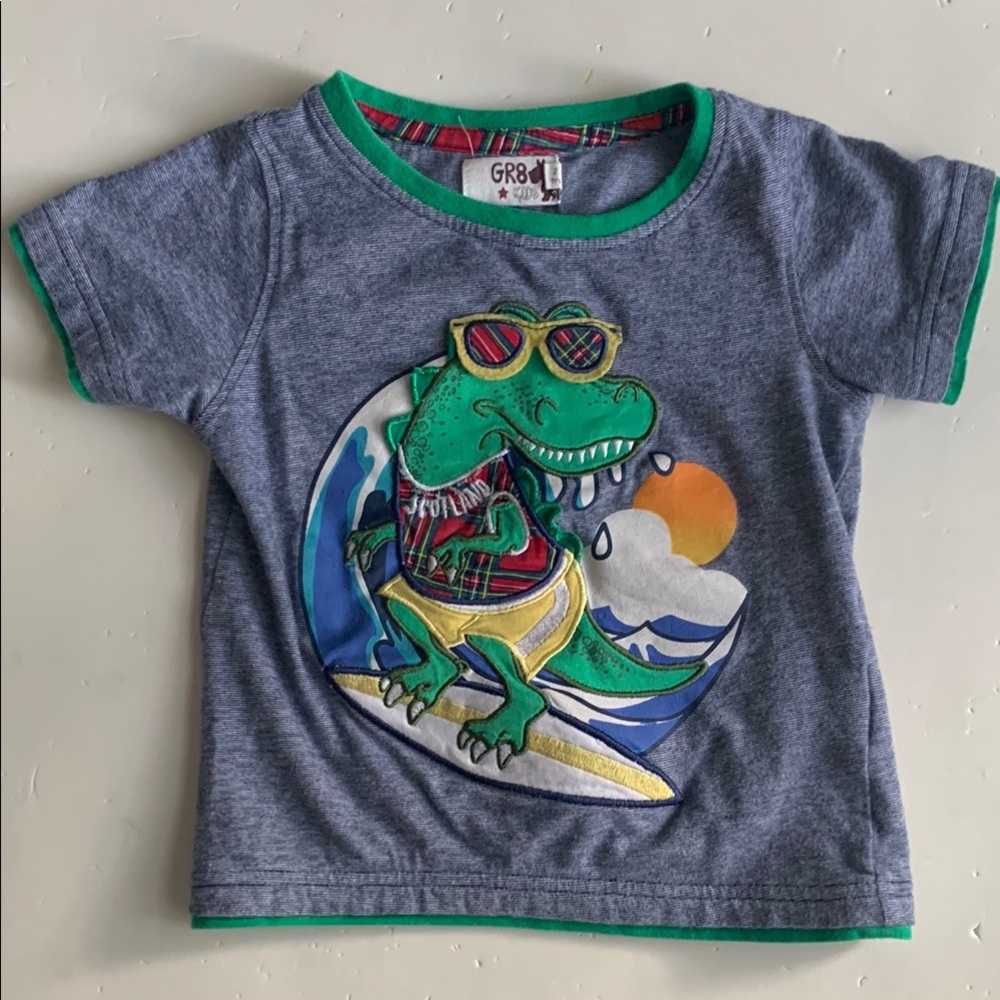 T-Shirt Dinosaur Surfing Graphic Toddler Boy 2T